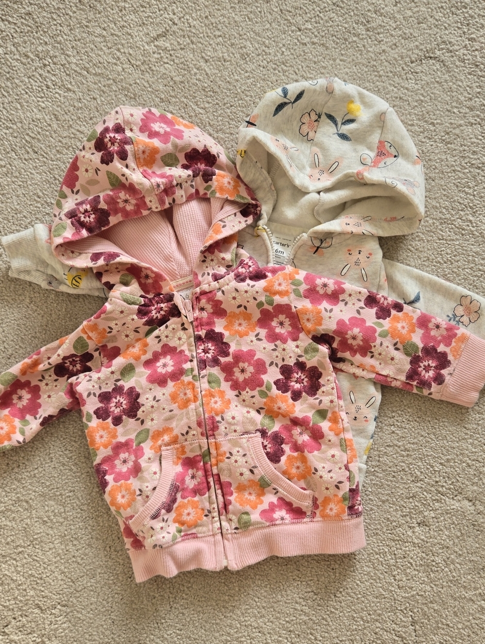 Carter's Bundle Of Floral Zip Hoodies, 6M, Pink and Light Gray